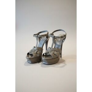 Yves Saint Laurent Tribute Grey Patent Leather Platform Sandals Heels IT 39
